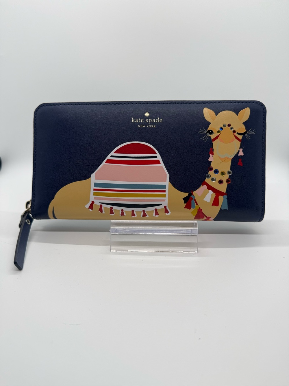 Kate Spade Spice Things Up Camel Neda Navy Leather Zip Wallet